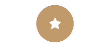 A circular icon with a gold background and a white star in the center.